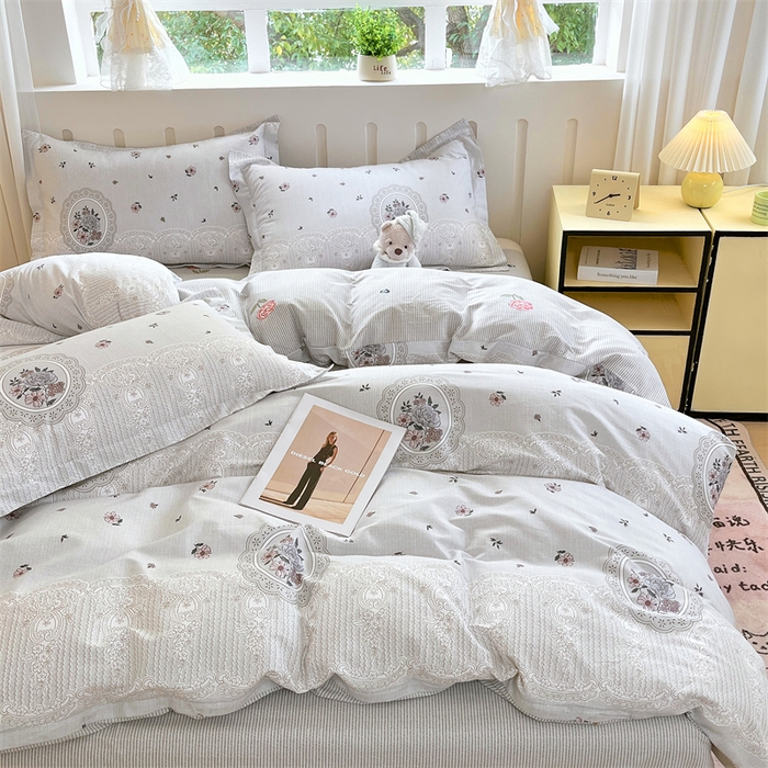 91家纺网 家纺一手货源 找家纺 大吉 2025新款100全棉纯棉喷气小清新被套四件套纯棉三件套床笠四件套单被套单枕套 法式庄园