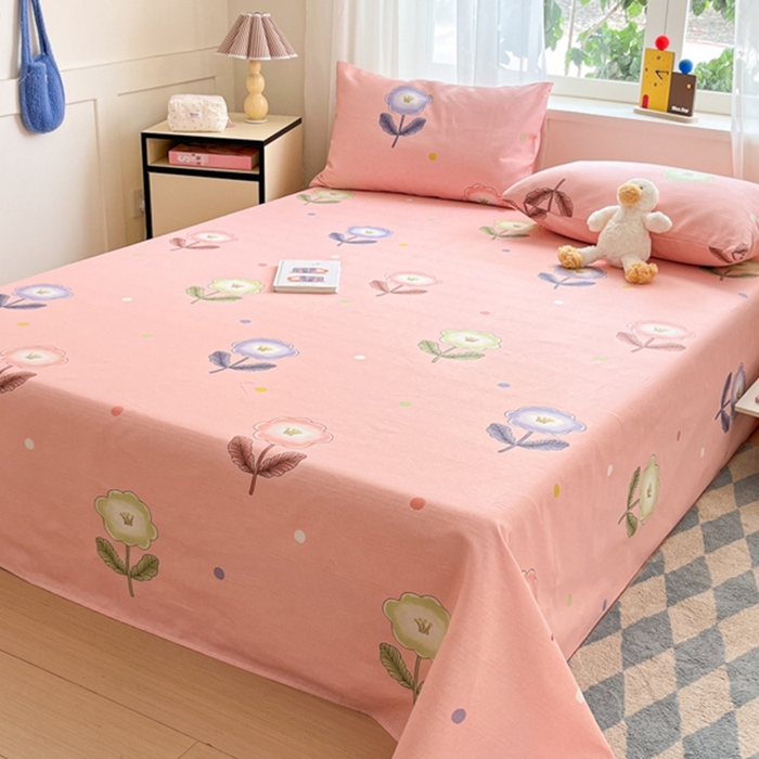 91家纺网 家纺一手货源 找家纺 莱通2025新款原棉老粗布床单 花雨点滴