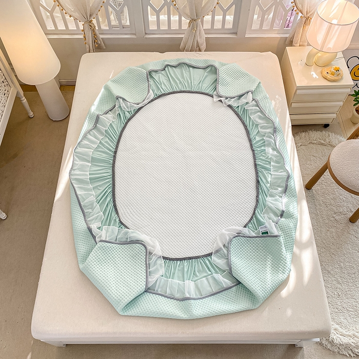 91家纺网 家纺一手货源 找家纺 眠势力 2025新款华夫格花边床笠豆豆凉席款夏季凉感床垫保护套 （提供买家秀） 青春绿