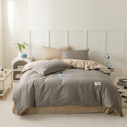 91家纺网 家纺一手货源 找家纺 （总）798家纺 2025新款全棉13070纯色双拼系列四件套场景一