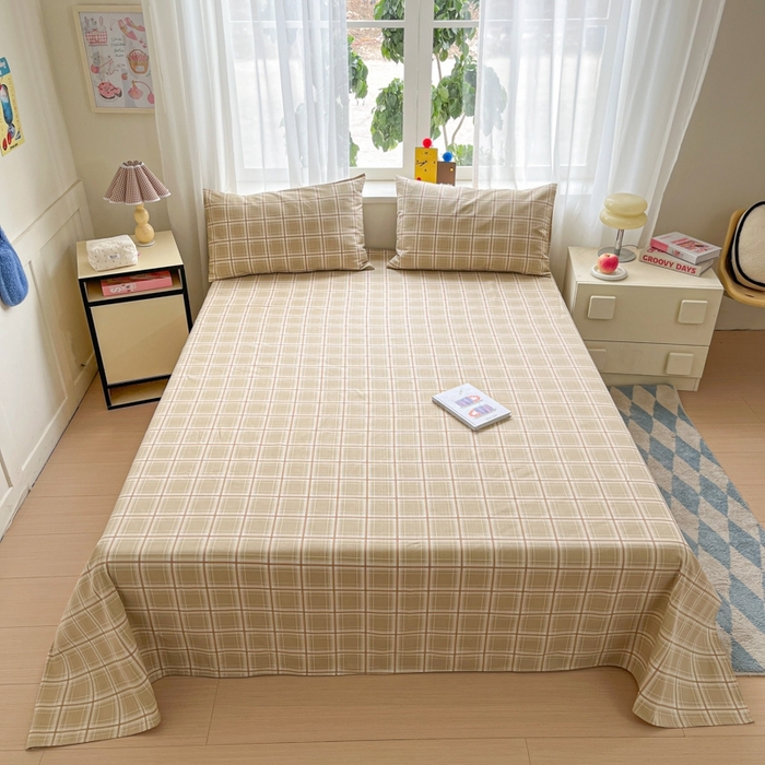 91家纺网 家纺一手货源 找家纺 莱通2025新款原棉老粗布床单 悠悠梦格