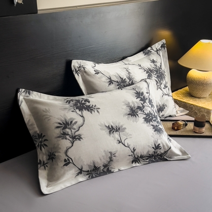 91家纺网 家纺一手货源 找家纺 倾慕家纺 2025新款60S提花全棉单品枕套 南枝蓝