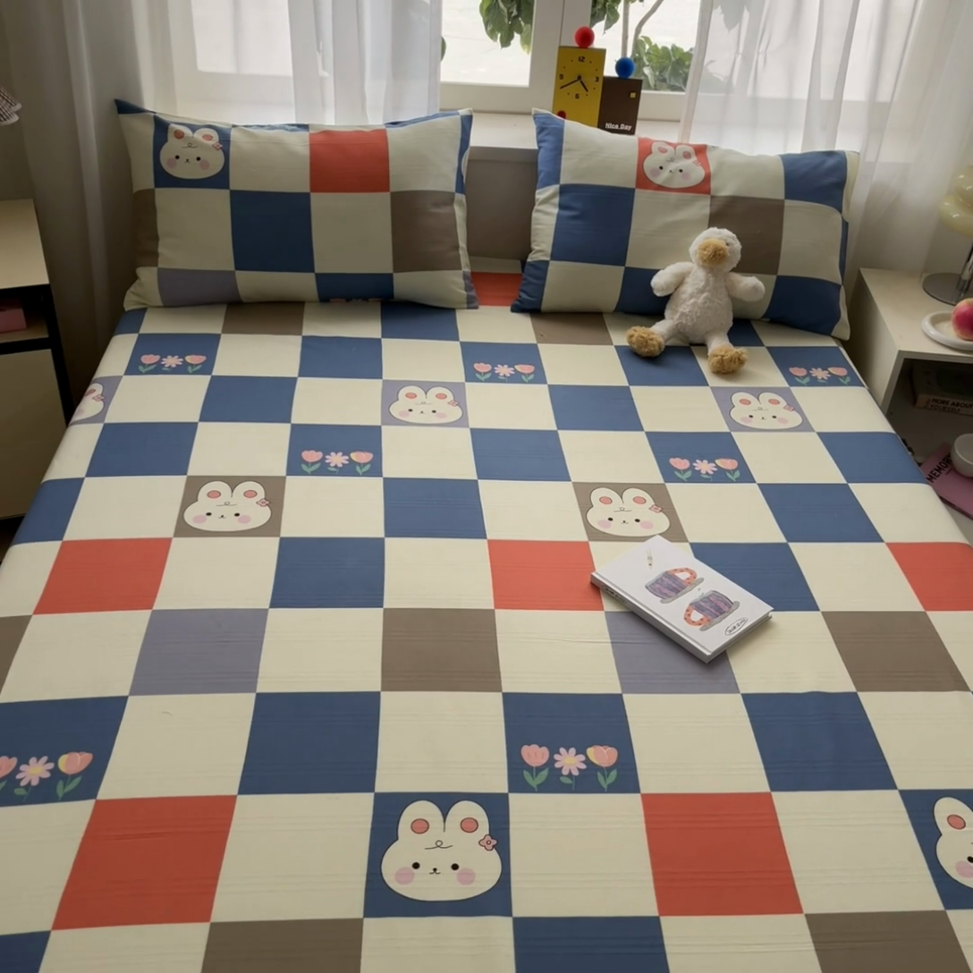 91家纺网 家纺一手货源 找家纺 莱通2025新款原棉老粗布床单 梦格兔兔