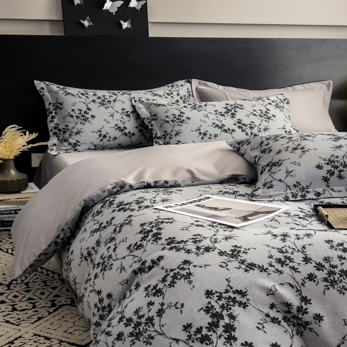 91家纺网 家纺一手货源 找家纺 倾慕家纺 2025新款60S提花全棉单品被套 爱玲说深灰