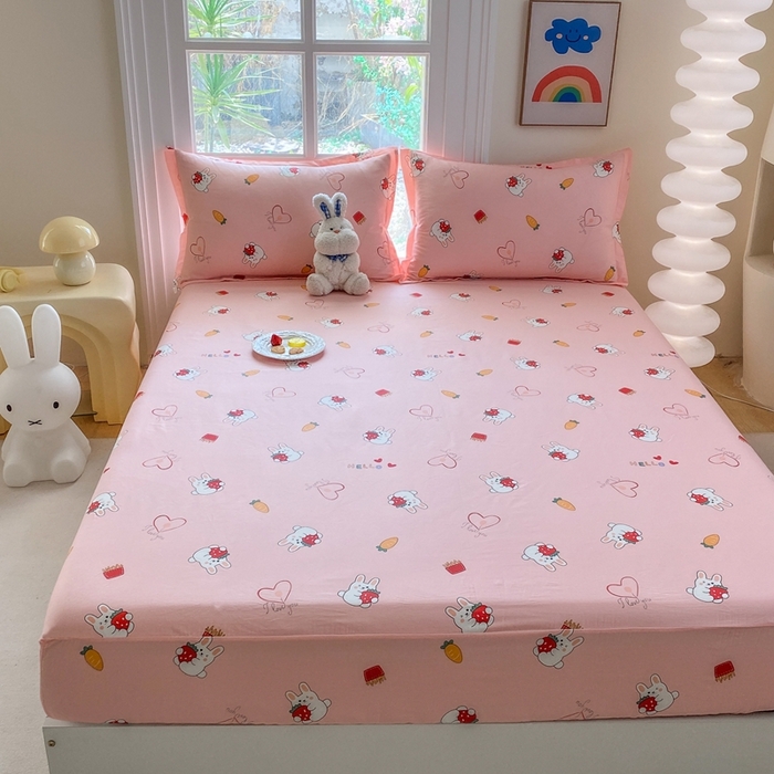 91家纺网 家纺一手货源 找家纺 凌云2025新款13372A类全棉床笠    水果兔