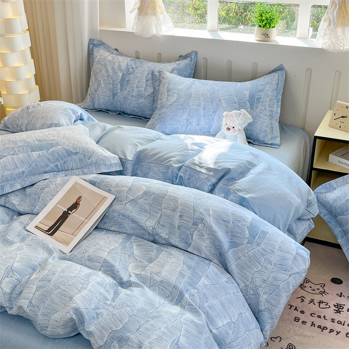 91家纺网 家纺一手货源 找家纺 大吉 2025新款100全棉纯棉喷气小清新被套四件套纯棉三件套床笠四件套单被套单枕套 雨落芭蕉