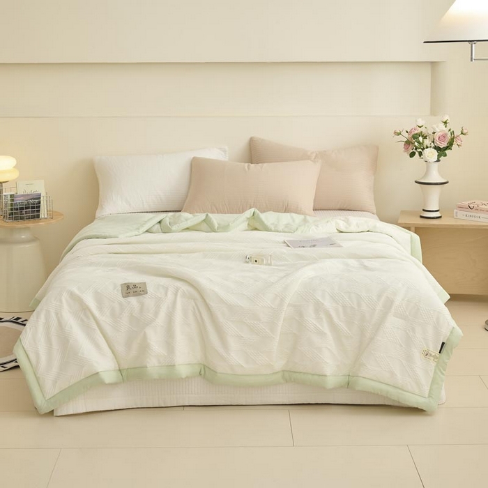 91家纺网 家纺一手货源 找家纺 子由家居 2025新款针织菱形格提花大豆被被子被芯 菱形格-果绿