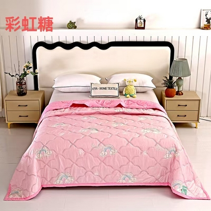 富之纹家纺 2025新款水洗棉亲肤棉超声波压花夏被直播供应链引流爆款 彩虹糖