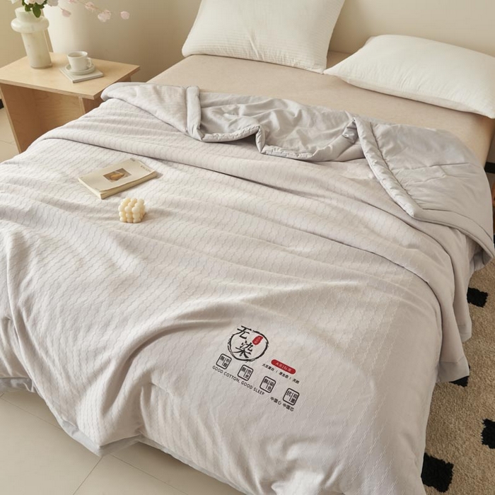 91家纺网 家纺一手货源 找家纺 子由家居 2025新款水洗棉原棉提花大豆夏被被子被芯 原棉-浅灰