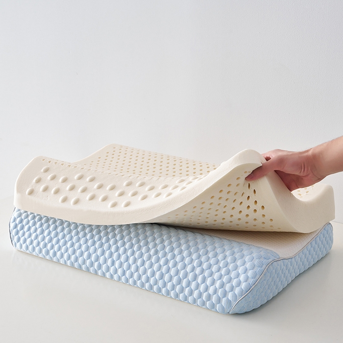 91家纺网 家纺一手货源 找家纺 沃兰国际 2025新款豆豆牵引乳胶枕枕头枕芯 蓝色