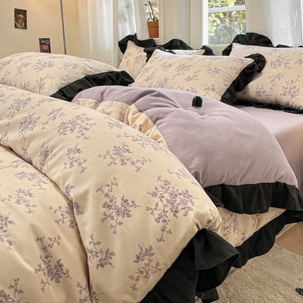 首尔家纺 2025新款针织双层纱四件套系列 薰衣草