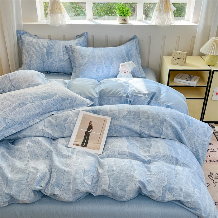 91家纺网 家纺一手货源 找家纺 大吉 2025新款100全棉纯棉喷气小清新被套四件套纯棉三件套床笠四件套单被套单枕套 雨落芭蕉