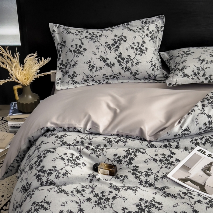 91家纺网 家纺一手货源 找家纺 倾慕家纺 2025新款60S提花全棉四件套 爱玲说深灰