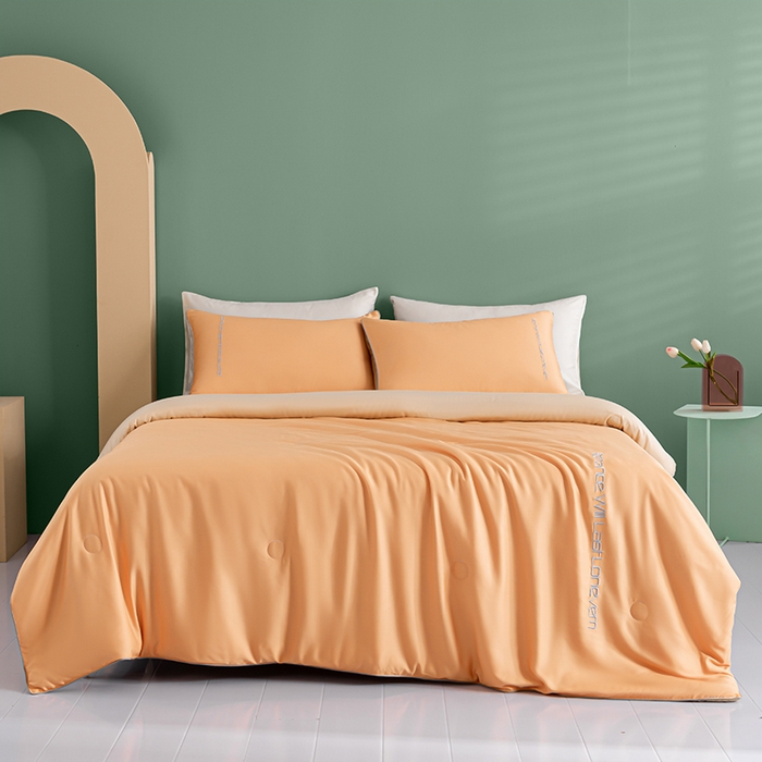 91家纺网 家纺一手货源 找家纺 子由家居 2025新款水洗真丝轻奢绣花系列夏被四件套 轻奢绣花-雅橘