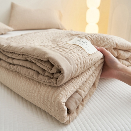 子由家居 2025新款水洗棉泡泡格大豆纤维夏被被子被芯 泡泡格-浅驼