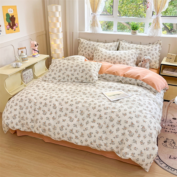 91家纺网 家纺一手货源 找家纺 大吉 2025新款100全棉纯棉喷气小清新被套四件套纯棉三件套床笠四件套单被套单枕套 初夏