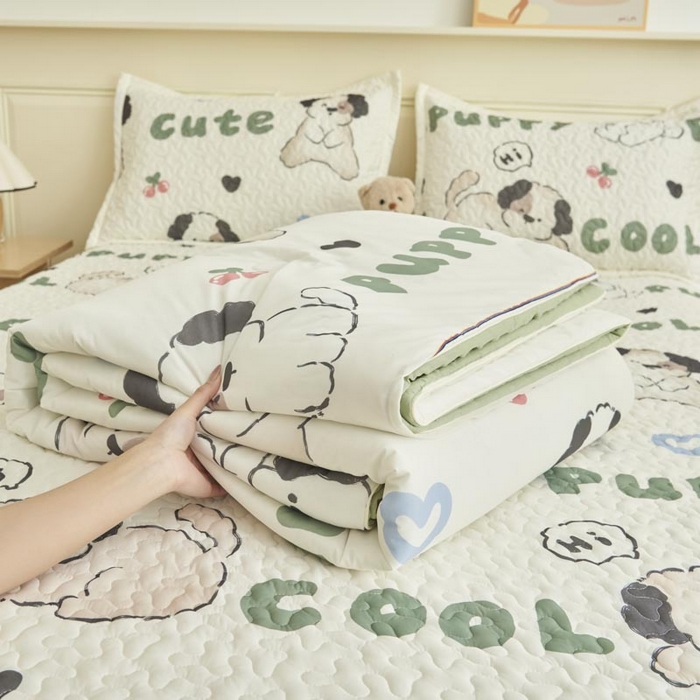 91家纺网 家纺一手货源 找家纺 子由家居 2025新款凉感丝豆豆夏被四件套 凉感豆豆被-皮皮狗