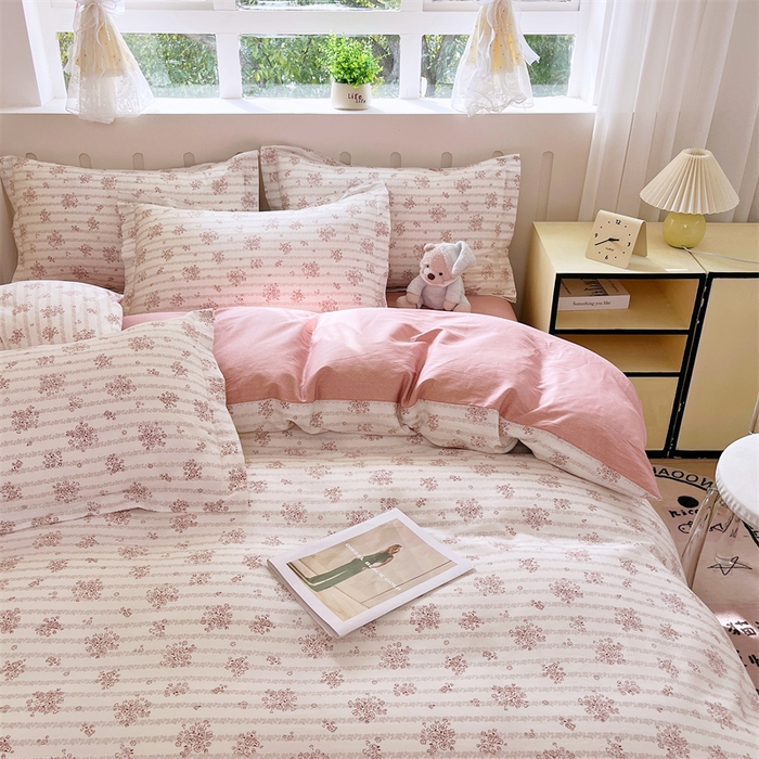 91家纺网 家纺一手货源 找家纺 大吉 2025新款100全棉纯棉喷气小清新被套四件套纯棉三件套床笠四件套单被套单枕套 樱珞