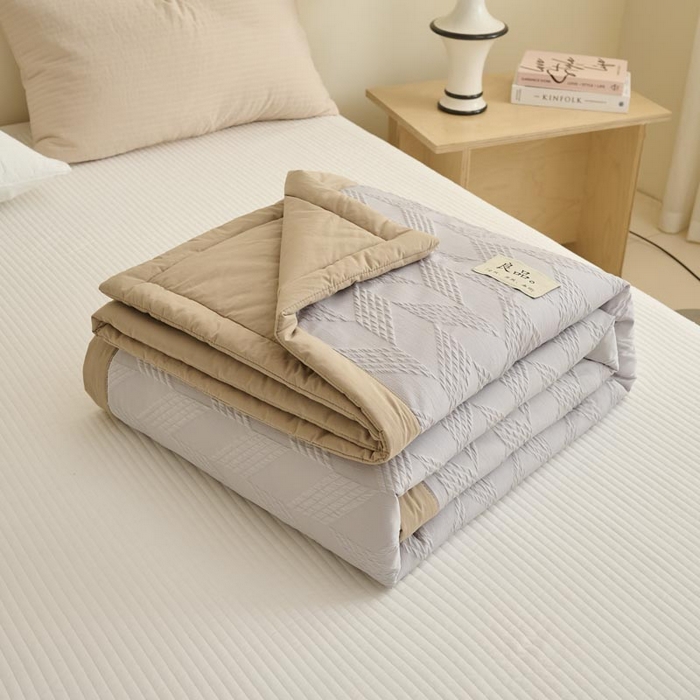 91家纺网 家纺一手货源 找家纺 子由家居 2025新款针织菱形格提花大豆被被子被芯 菱形格-驼色