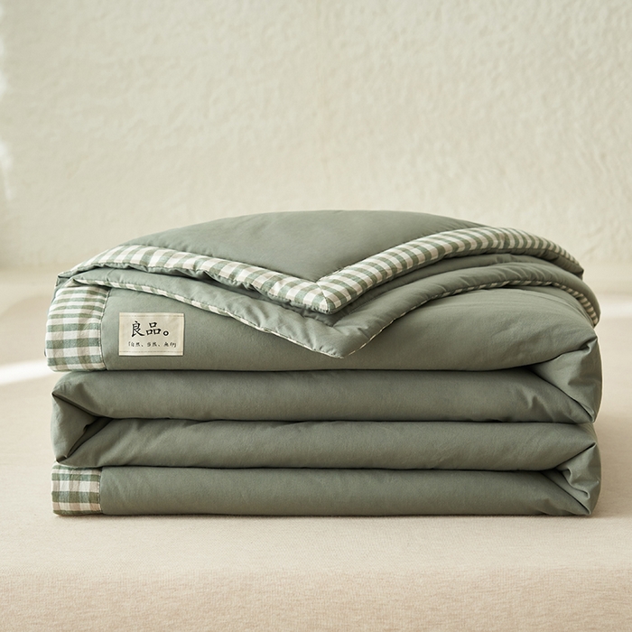91家纺网 家纺一手货源 找家纺 子由家居 2025新款水洗棉棋盘格织标大豆纤维夏被被子被芯 棋盘格边夏被-豆绿