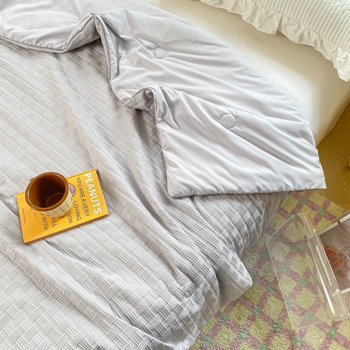 91家纺网 家纺一手货源 找家纺 左右家纺 2025新款华夫格大豆夏被被子被芯 浅灰