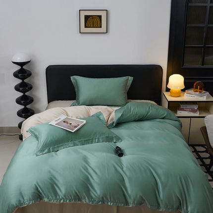 91家纺网 家纺一手货源 找家纺 （总）于果 2025新款简约双拼兰精天丝四件套