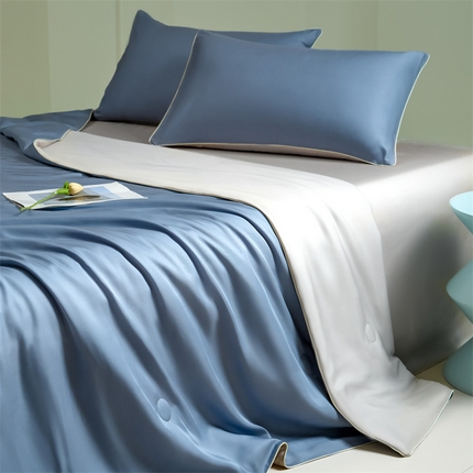 笙意家纺 2025新款凉感水洗真丝麻绳双拼夏凉被-华尔兹系列 华尔兹-宾利蓝+山灰