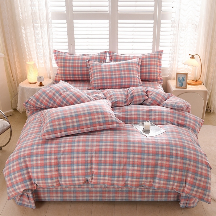 91家纺网 家纺一手货源 找家纺 润淳家居 2025新款A类全棉水洗棉四件套三件套 嘟嘟 柚红