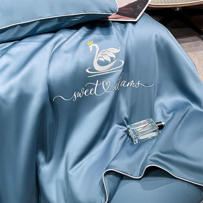 91家纺网 家纺一手货源 找家纺 （总）如一 2025新款水洗冰丝麻绳夏被四件套天鹅系列