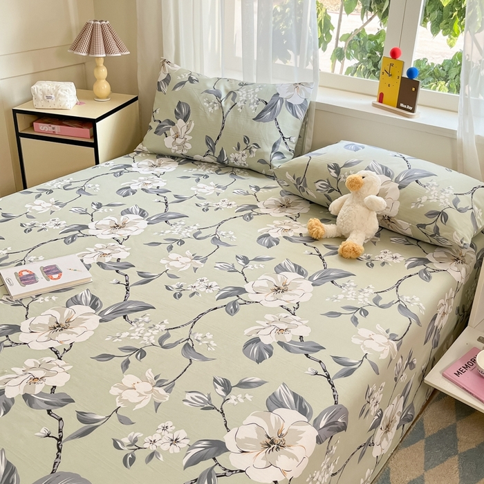 91家纺网 家纺一手货源 找家纺 莱通2025新款原棉老粗布床单 绽放花枝