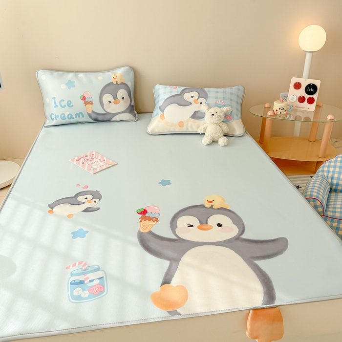 91家纺网 家纺一手货源 找家纺 慕尚家纺 2025新款凉感卡通工艺席 企鹅宝宝