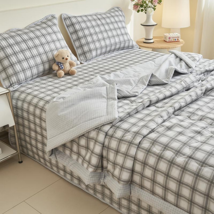 91家纺网 家纺一手货源 找家纺 子由家居 2025新款纯棉新疆棉花被被子被子 棉花被-灰色格