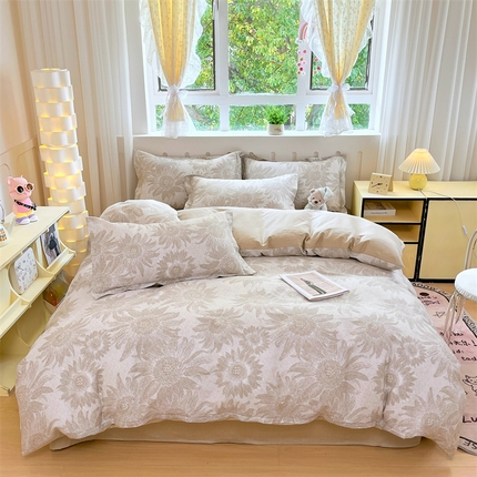 大吉 2025新款100全棉纯棉喷气小清新被套四件套纯棉三件套床笠四件套单被套单枕套 复古向日葵