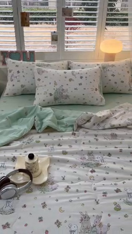 91家纺网 家纺一手货源 找家纺 洺兰家居 2025新款A类全棉印花麻绳款夏被四件套 月兔