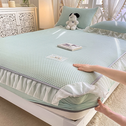 91家纺网 家纺一手货源 找家纺 （总）眠势力 2025新款华夫格花边床笠豆豆凉席款夏季凉感床垫保护套 （提供买家秀）