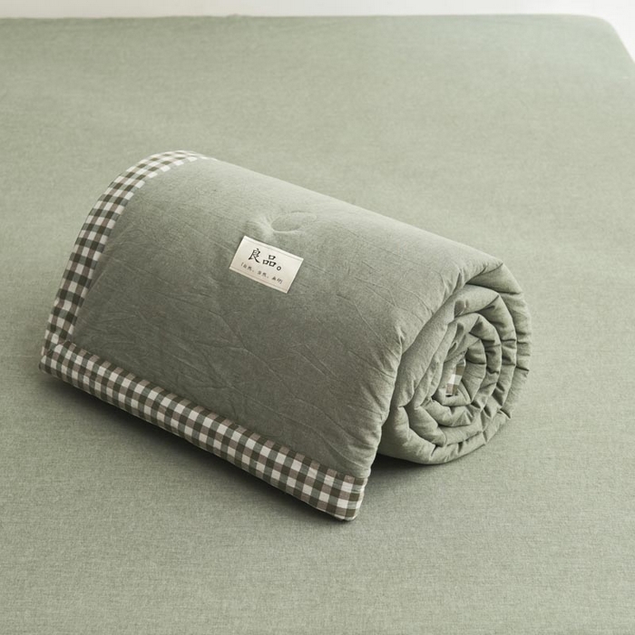 91家纺网 家纺一手货源 找家纺 子由家居 2025新款水洗棉棋盘格织标大豆纤维夏被被子被芯 棋盘格边夏被-豆绿