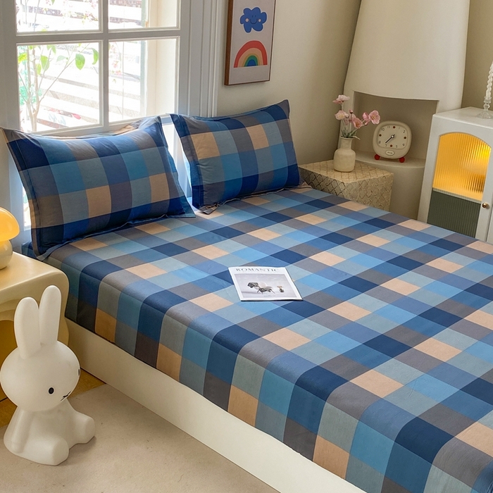 91家纺网 家纺一手货源 找家纺 凌云2025新款13372A类全棉床笠    灰蓝格