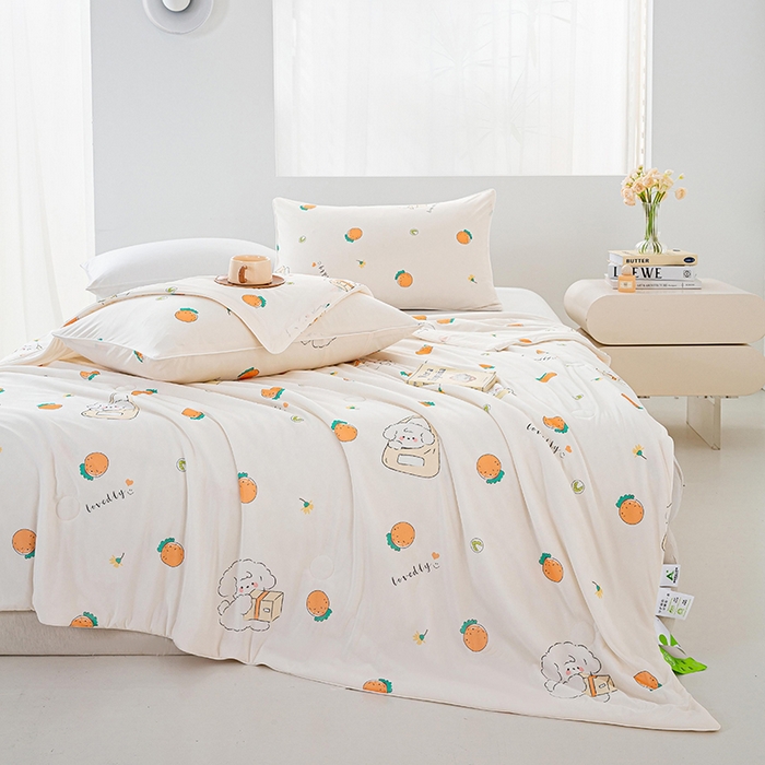 91家纺网 家纺一手货源 找家纺 欧雅搁家纺 2025新款3D数码印花有氨冷感冰激淋凉感丝夏被空调被大豆纤维被子夏凉被 草莓狗狗