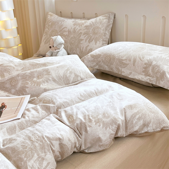 91家纺网 家纺一手货源 找家纺 大吉 2025新款100全棉纯棉喷气小清新被套四件套纯棉三件套床笠四件套单被套单枕套 复古向日葵