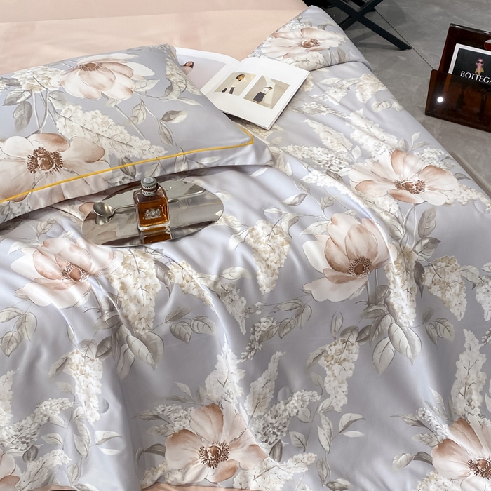 91家纺网 家纺一手货源 找家纺 绘萱2025爆款直播印花水洗天丝夏被四件套凉感水洗真丝冰丝夏凉被空调被花颜