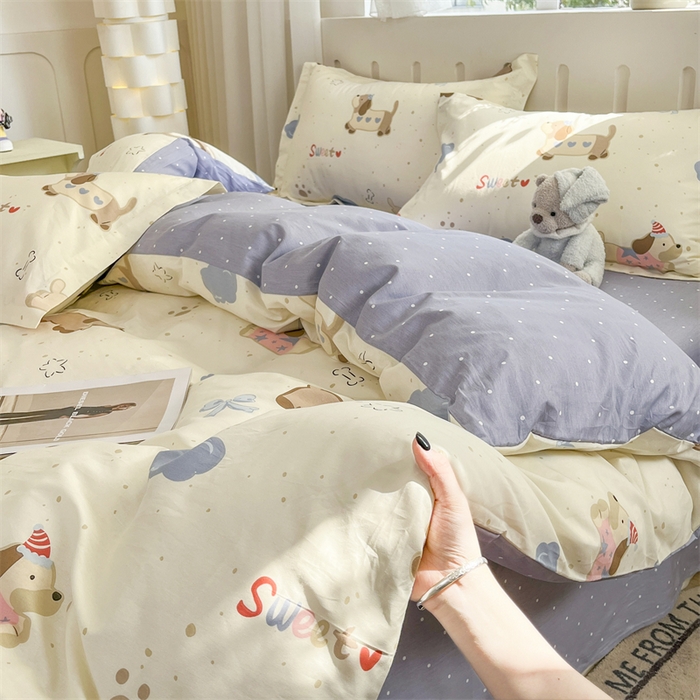 91家纺网 家纺一手货源 找家纺 大吉 2025新款100全棉纯棉喷气小清新被套四件套纯棉三件套床笠四件套单被套单枕套 萌宠日记