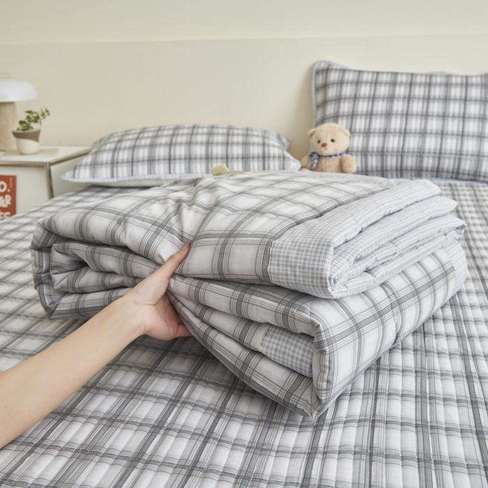 91家纺网 家纺一手货源 找家纺 子由家居 2025新款纯棉新疆棉花被被子被子 棉花被-灰色格