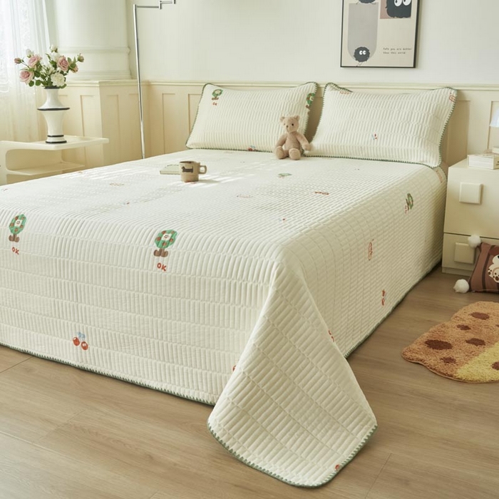 91家纺网 家纺一手货源 找家纺 子由家居 2025新款水洗邹邹纱小清新床盖 床盖-樱桃