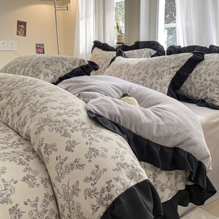 91家纺网 家纺一手货源 找家纺 首尔家纺 2025新款针织双层纱四件套系列 田园生活