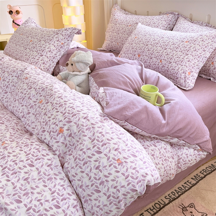 91家纺网 家纺一手货源 找家纺 大吉 2025新款100全棉纯棉喷气小清新被套四件套纯棉三件套床笠四件套单被套单枕套 紫薰