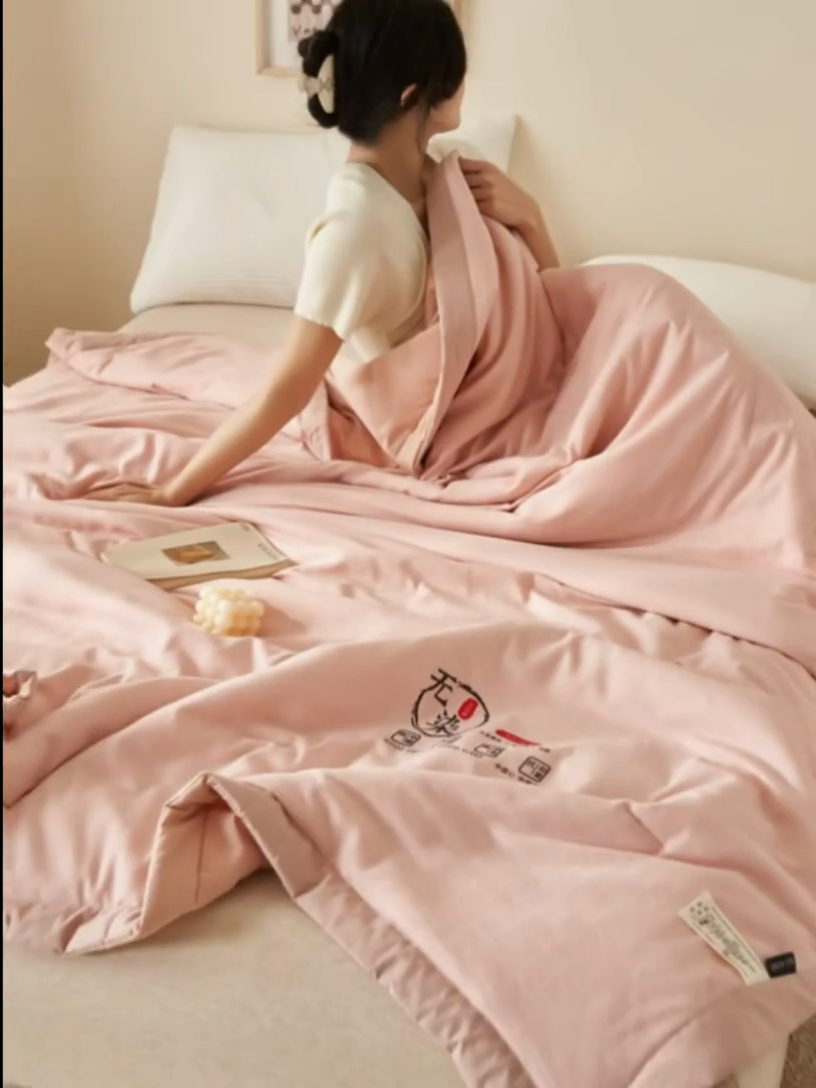 91家纺网 家纺一手货源 找家纺 子由家居 2025新款水洗棉原棉提花大豆夏被被子被芯 原棉-粉