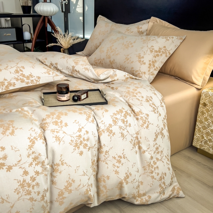 91家纺网 家纺一手货源 找家纺 倾慕家纺 2025新款60S提花全棉四件套 爱玲说卡其