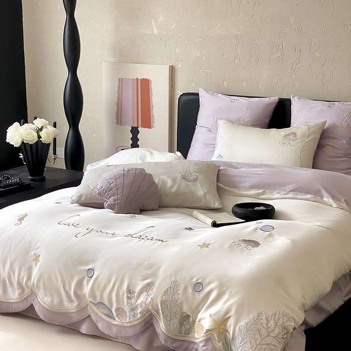 91家纺网 家纺一手货源 找家纺 （总）星野 2025新款超柔天丝棉精致刺绣四件套-梦幻海