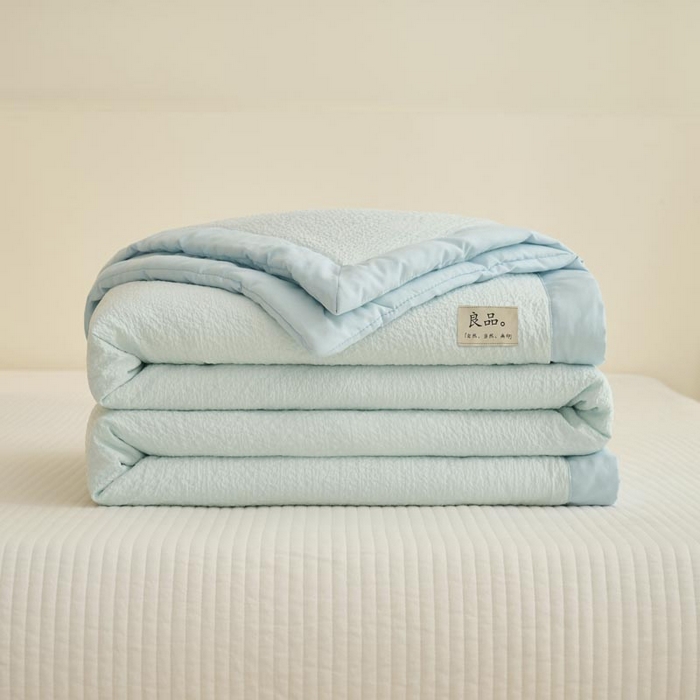 91家纺网 家纺一手货源 找家纺 子由家居 2025新款双层邹邹格大豆纤维夏被被子夏被 邹邹格-天蓝