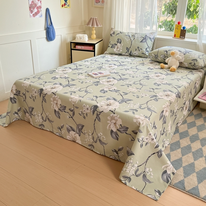 91家纺网 家纺一手货源 找家纺 莱通2025新款原棉老粗布床单 绽放花枝